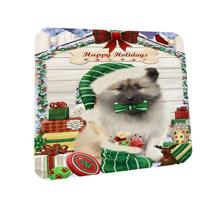 Happy Holidays Christmas Keeshond Dog With Presents Coasters Set of 4 CST52630