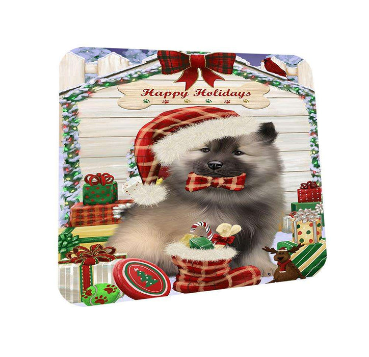 Happy Holidays Christmas Keeshond Dog With Presents Coasters Set of 4 CST52631