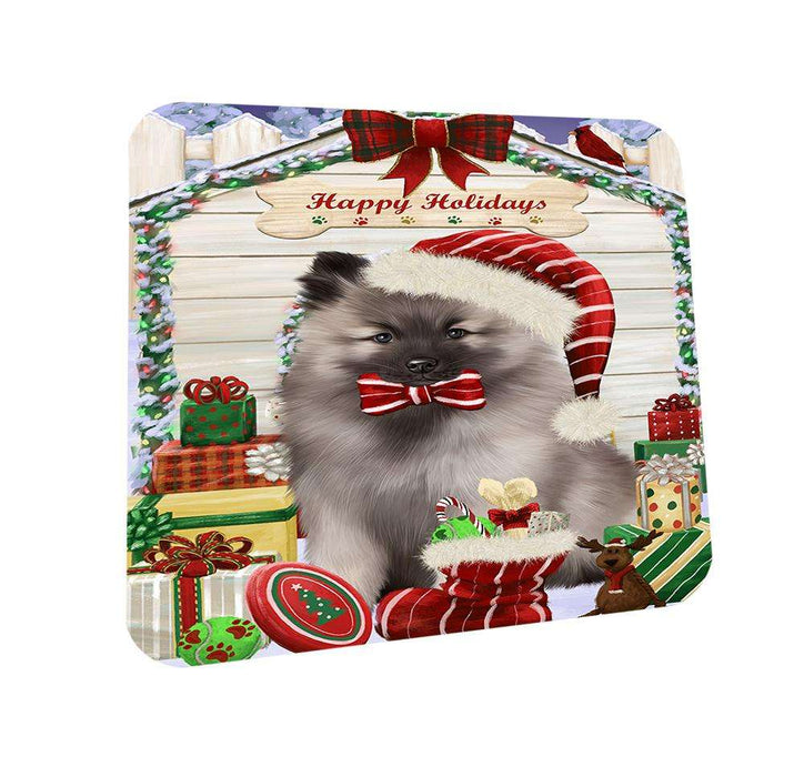 Happy Holidays Christmas Keeshond Dog With Presents Coasters Set of 4 CST52632