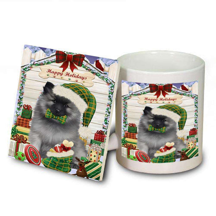 Happy Holidays Christmas Keeshond Dog With Presents Mug and Coaster Set MUC52662
