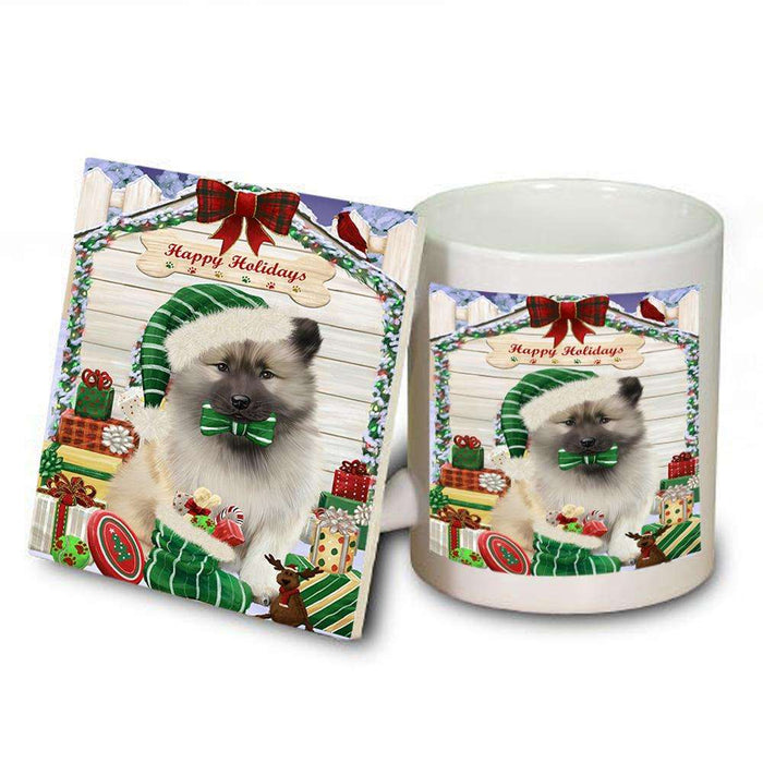 Happy Holidays Christmas Keeshond Dog With Presents Mug and Coaster Set MUC52663