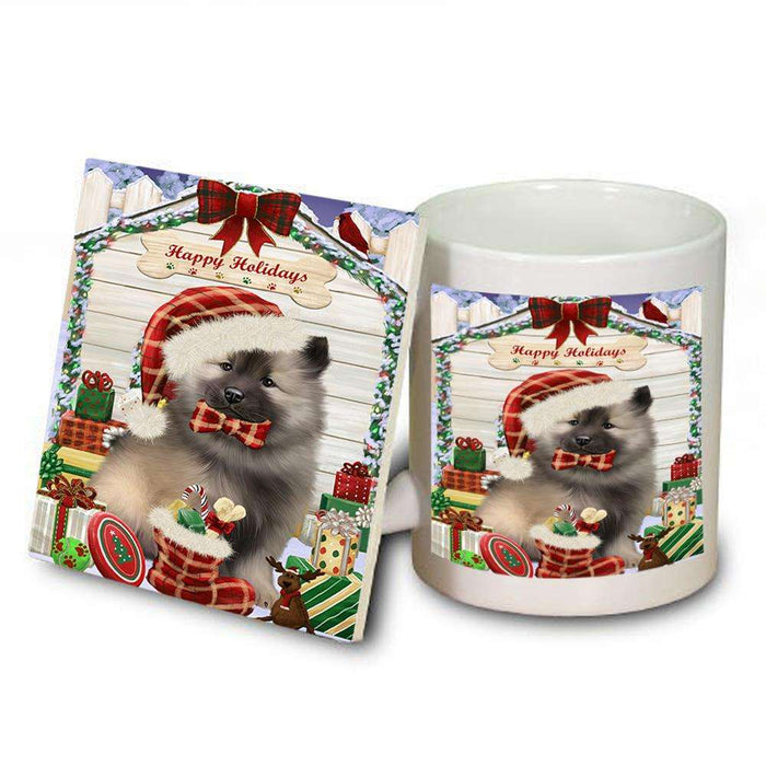 Happy Holidays Christmas Keeshond Dog With Presents Mug and Coaster Set MUC52664