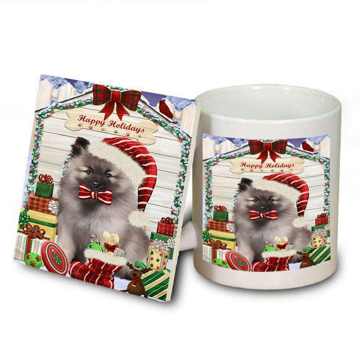 Happy Holidays Christmas Keeshond Dog With Presents Mug and Coaster Set MUC52665