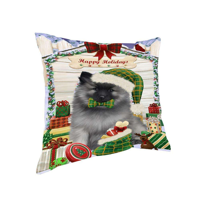 Happy Holidays Christmas Keeshond Dog With Presents Pillow PIL66836