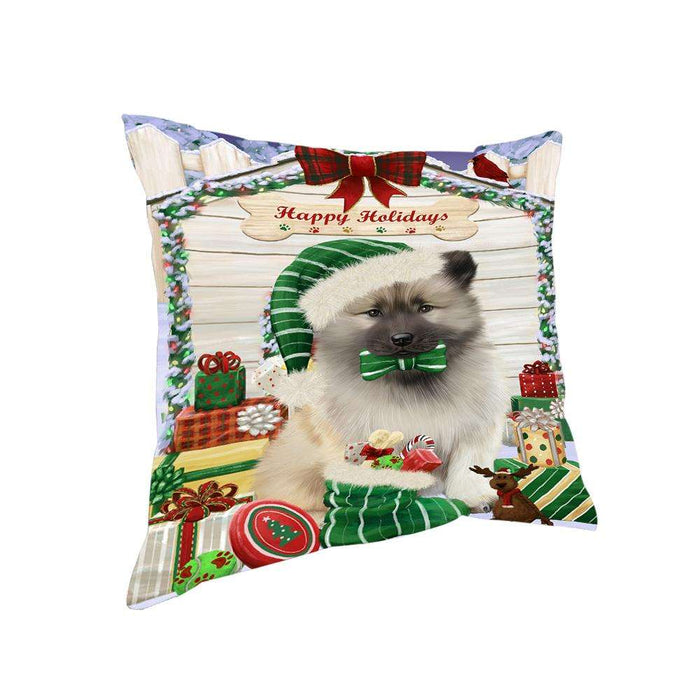 Happy Holidays Christmas Keeshond Dog With Presents Pillow PIL66840