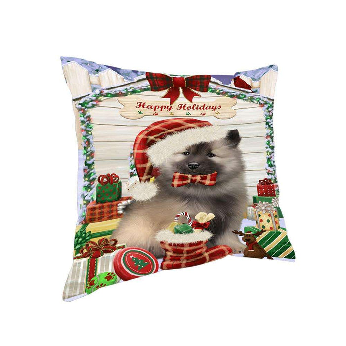 Happy Holidays Christmas Keeshond Dog With Presents Pillow PIL66844