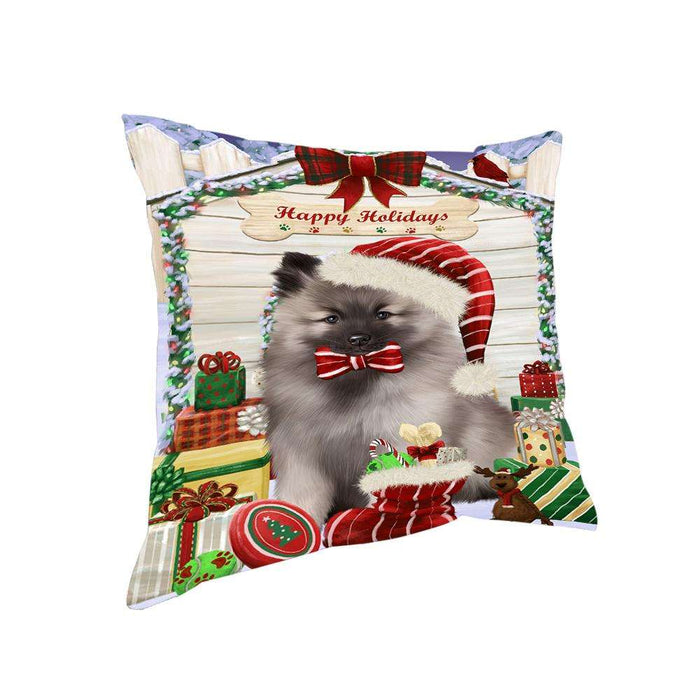 Happy Holidays Christmas Keeshond Dog With Presents Pillow PIL66848