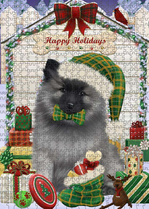 Happy Holidays Christmas Keeshond Dog With Presents Puzzle with Photo Tin PUZL61941