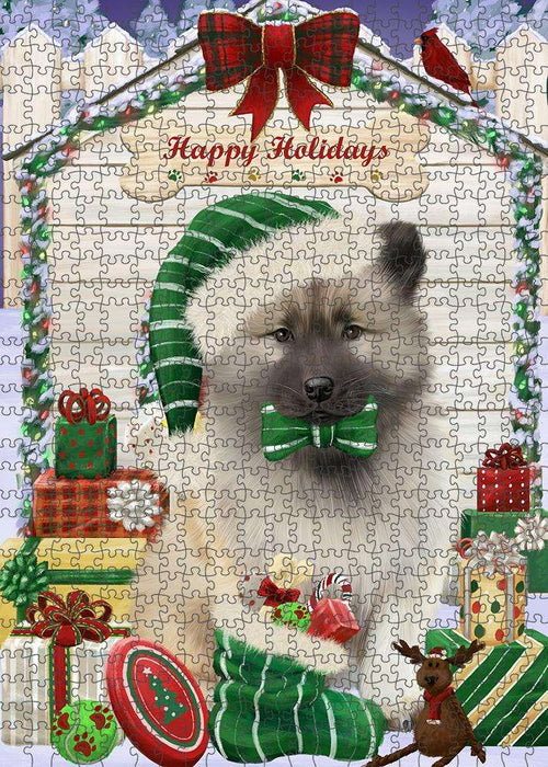 Happy Holidays Christmas Keeshond Dog With Presents Puzzle with Photo Tin PUZL61944