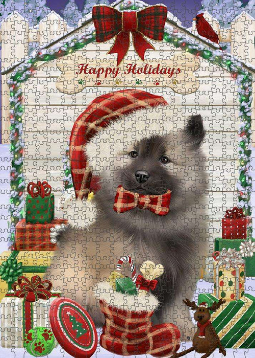 Happy Holidays Christmas Keeshond Dog With Presents Puzzle with Photo Tin PUZL61947