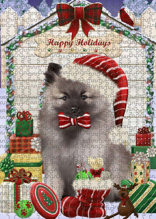 Happy Holidays Christmas Keeshond Dog With Presents Puzzle with Photo Tin PUZL61950