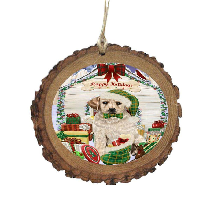 Happy Holidays Christmas Labrador House With Presents Wooden Christmas Ornament WOR49886