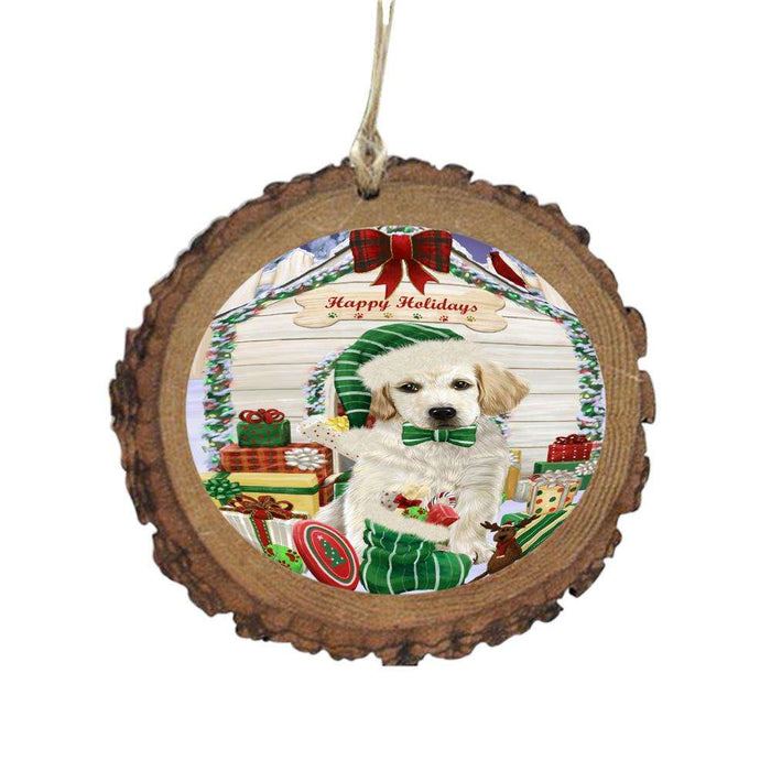 Happy Holidays Christmas Labrador House With Presents Wooden Christmas Ornament WOR49887
