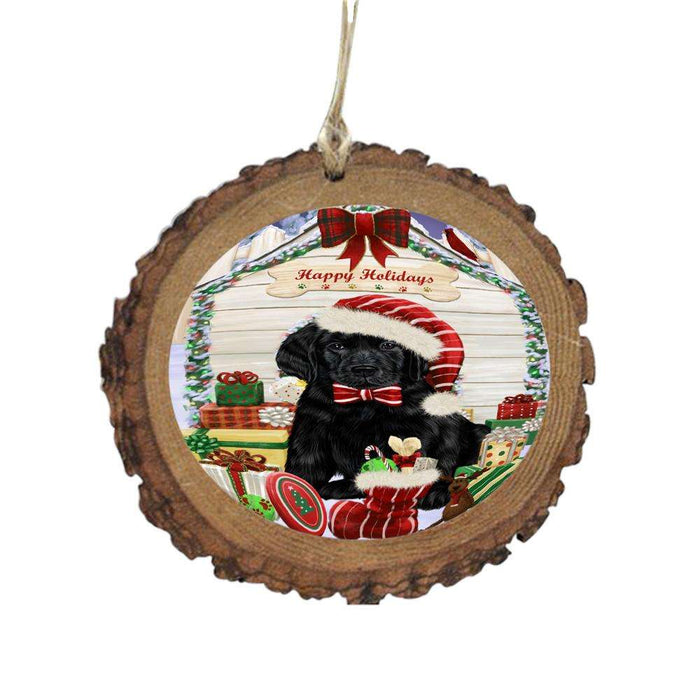 Happy Holidays Christmas Labrador House With Presents Wooden Christmas Ornament WOR49889