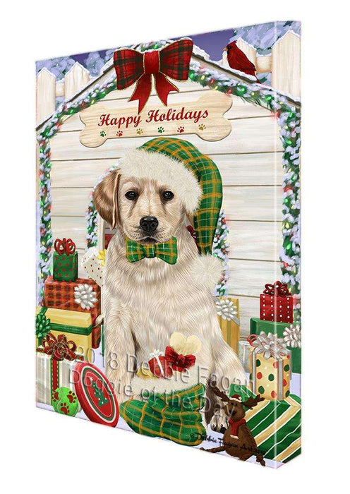 Happy Holidays Christmas Labrador Retriever Dog House with Presents Canvas Print Wall Art Décor CVS79649