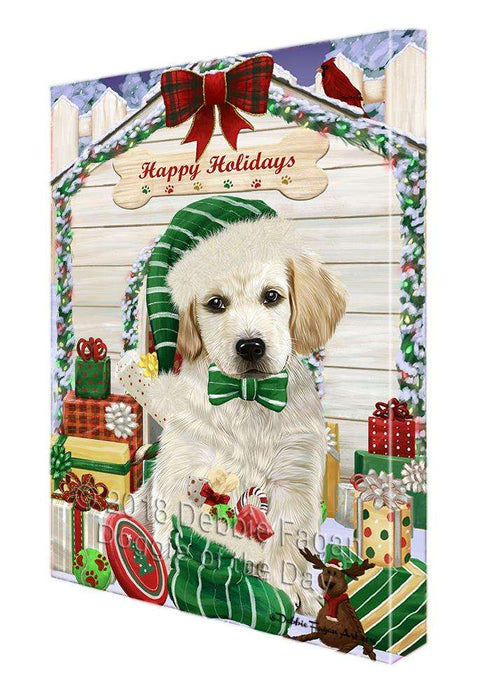 Happy Holidays Christmas Labrador Retriever Dog House with Presents Canvas Print Wall Art Décor CVS79658