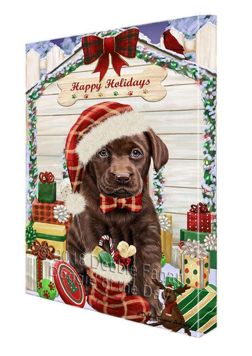 Happy Holidays Christmas Labrador Retriever Dog House with Presents Canvas Print Wall Art Décor CVS79667
