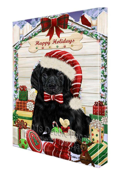 Happy Holidays Christmas Labrador Retriever Dog House with Presents Canvas Print Wall Art Décor CVS79676