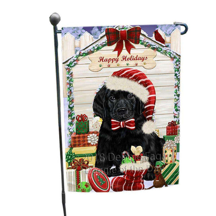Happy Holidays Christmas Labrador Retriever Dog House with Presents Garden Flag GFLG51376