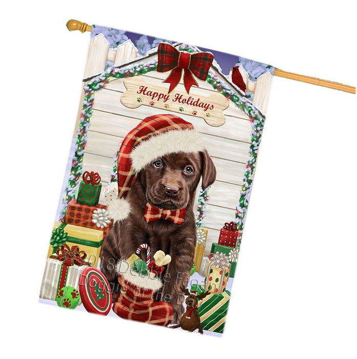 Happy Holidays Christmas Labrador Retriever Dog House with Presents House Flag FLG51511