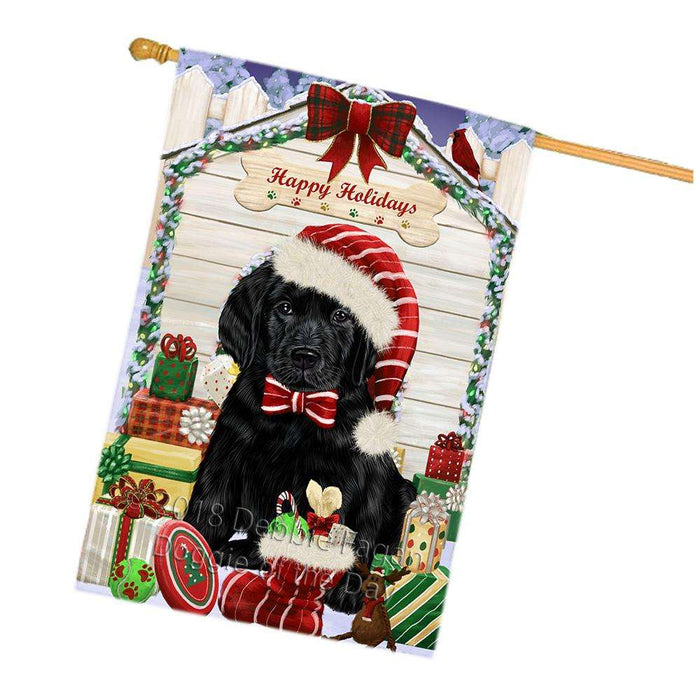 Happy Holidays Christmas Labrador Retriever Dog House with Presents House Flag FLG51512