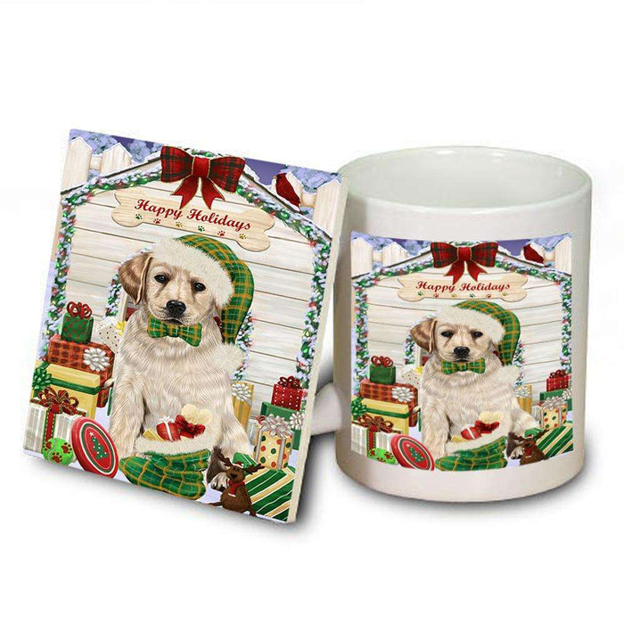 Happy Holidays Christmas Labrador Retriever Dog House with Presents Mug and Coaster Set MUC51428