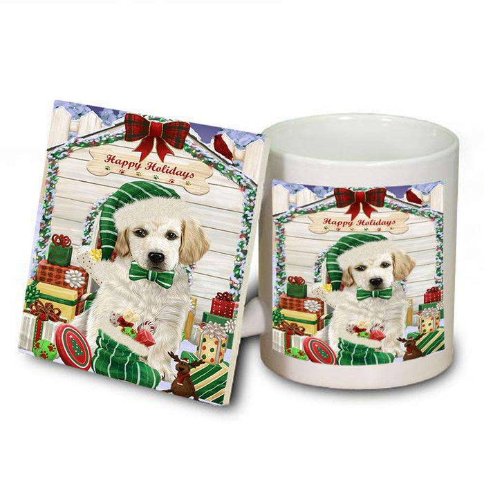 Happy Holidays Christmas Labrador Retriever Dog House with Presents Mug and Coaster Set MUC51429