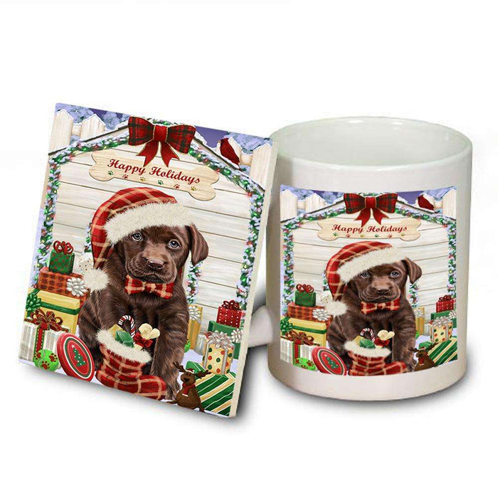 Happy Holidays Christmas Labrador Retriever Dog House with Presents Mug and Coaster Set MUC51430