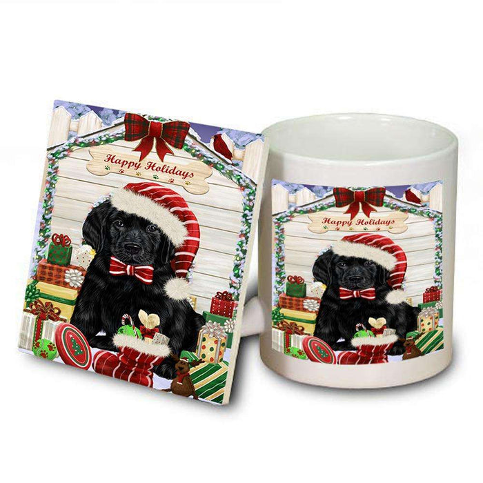 Happy Holidays Christmas Labrador Retriever Dog House with Presents Mug and Coaster Set MUC51431