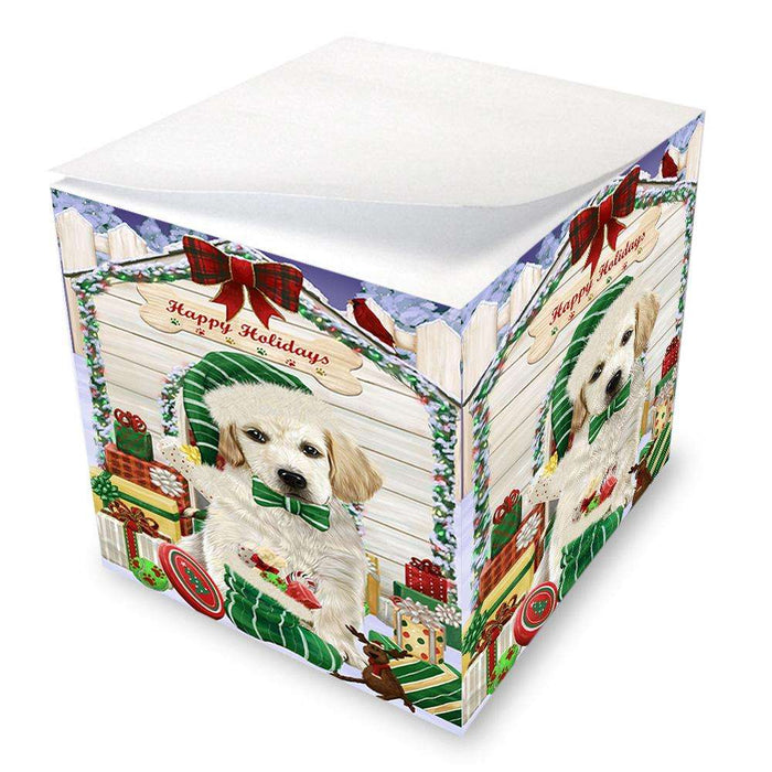 Happy Holidays Christmas Labrador Retriever Dog House with Presents Note Cube NOC51437