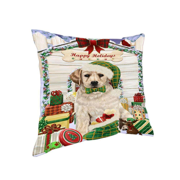 Happy Holidays Christmas Labrador Retriever Dog House with Presents Pillow PIL61868