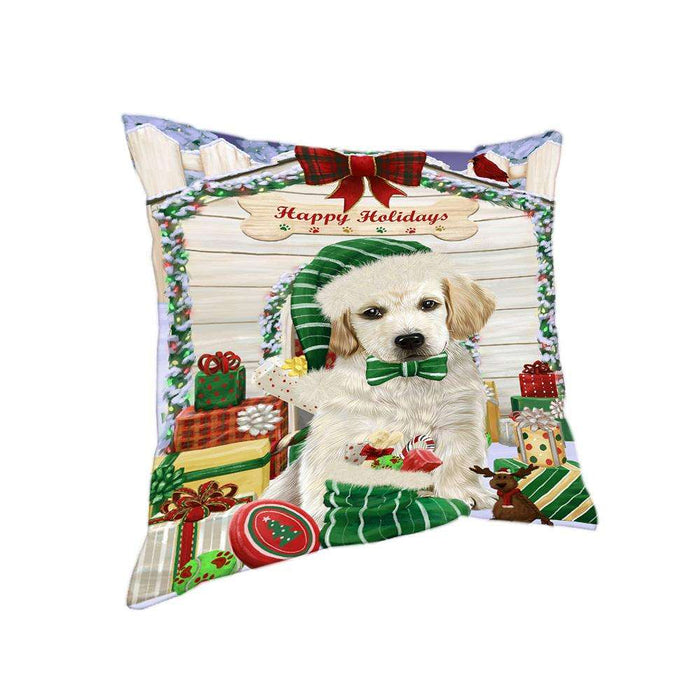 Happy Holidays Christmas Labrador Retriever Dog House with Presents Pillow PIL61872