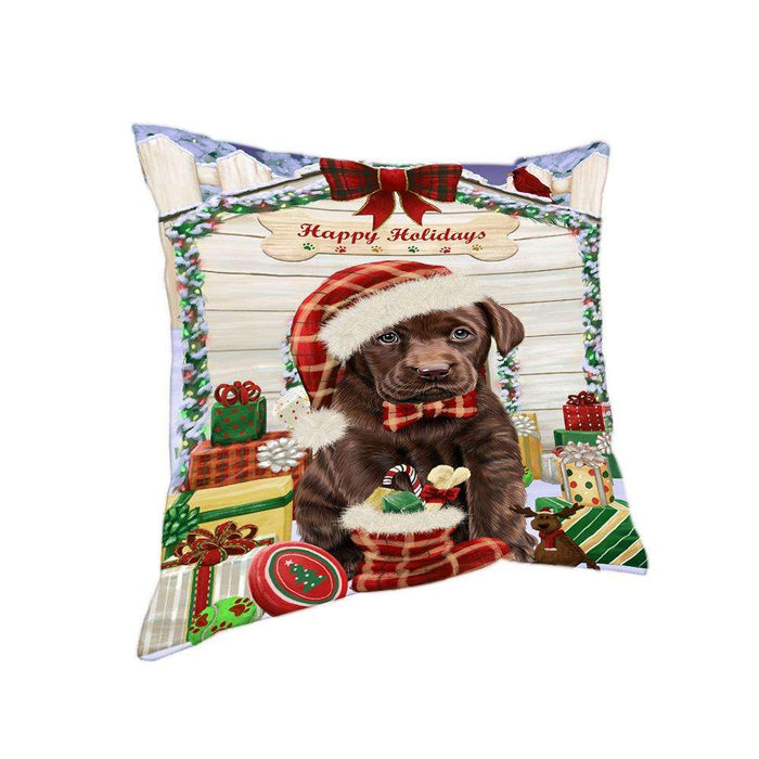 Happy Holidays Christmas Labrador Retriever Dog House with Presents Pillow PIL61876