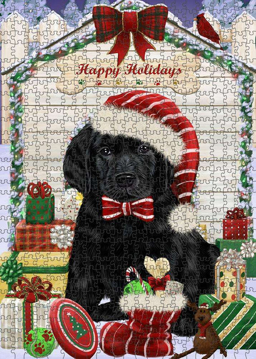 Happy Holidays Christmas Labrador Retriever Dog House with Presents Puzzle with Photo Tin PUZL58224
