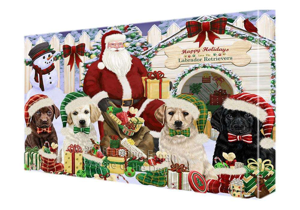 Happy Holidays Christmas Labrador Retrievers Dog House Gathering Canvas Print Wall Art Décor CVS79163