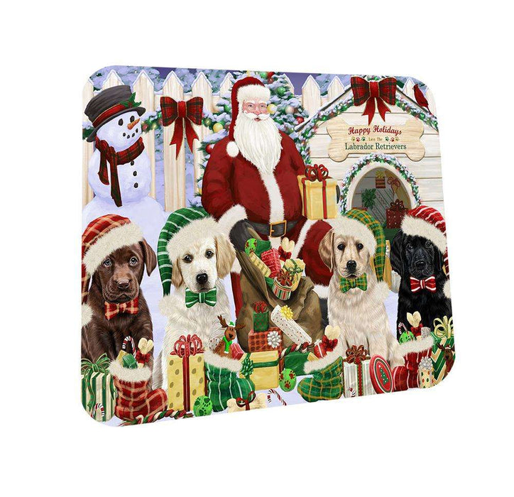Happy Holidays Christmas Labrador Retrievers Dog House Gathering Coasters Set of 4 CST51416