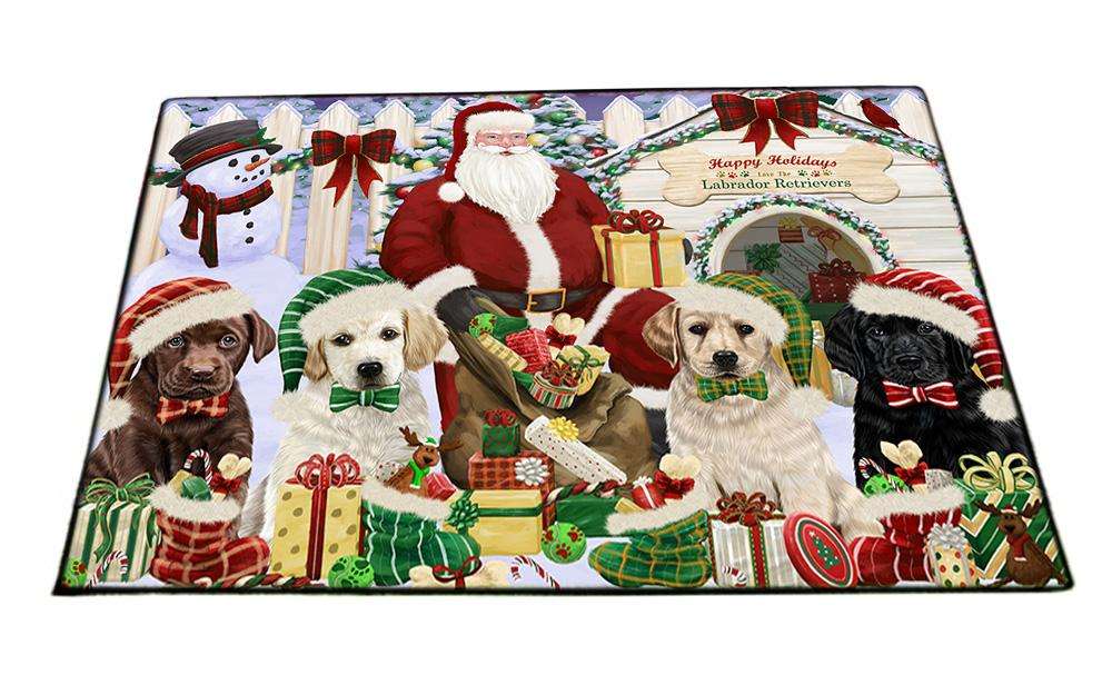 Happy Holidays Christmas Labrador Retrievers Dog House Gathering Floormat FLMS51126