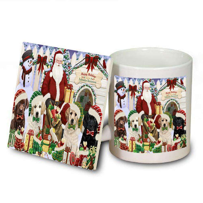Happy Holidays Christmas Labrador Retrievers Dog House Gathering Mug and Coaster Set MUC51449