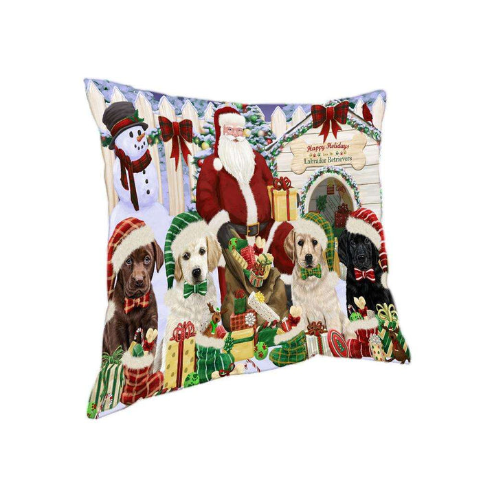 Happy Holidays Christmas Labrador Retrievers Dog House Gathering Pillow PIL61952