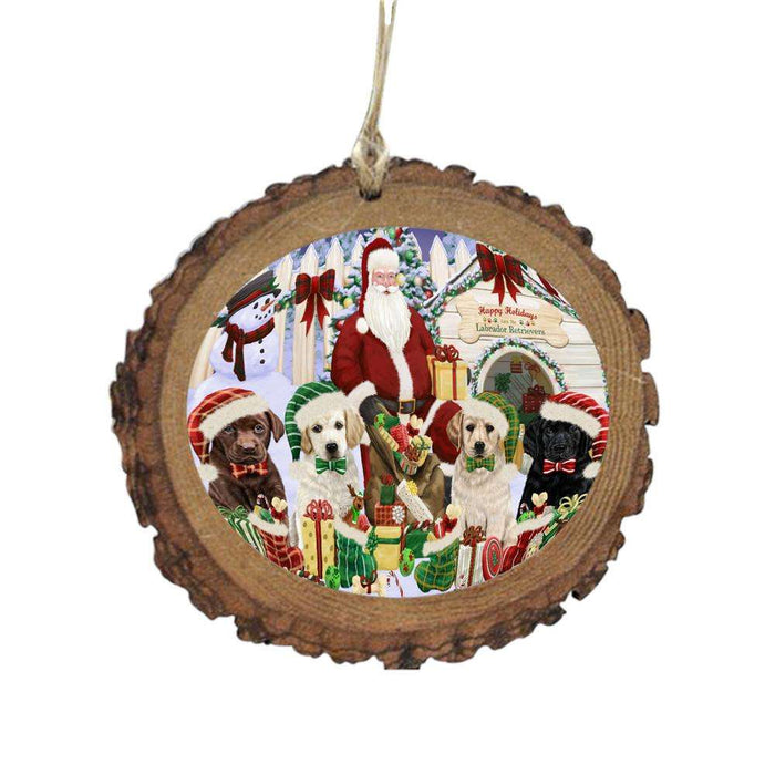 Happy Holidays Christmas Labradors Dog House Gathering Wooden Christmas Ornament WOR49708