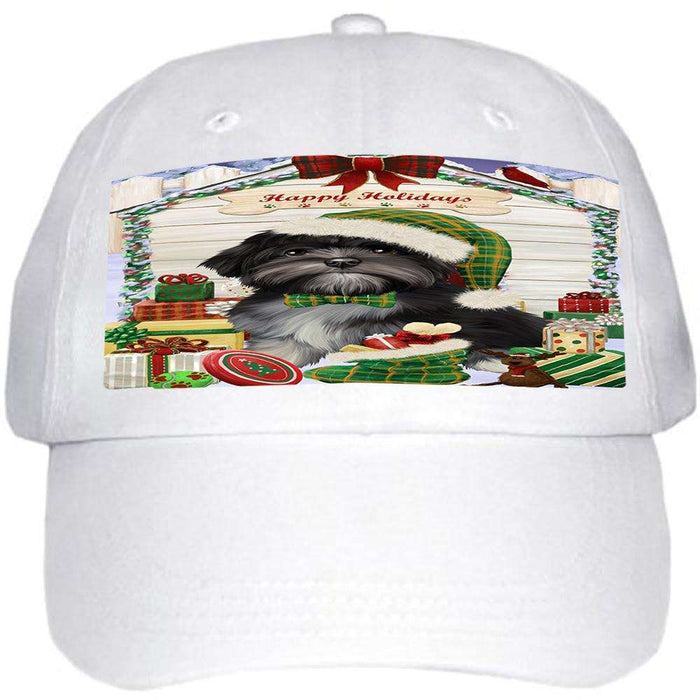 Happy Holidays Christmas Lhasa Apso Dog House with Presents Ball Hat Cap HAT58053