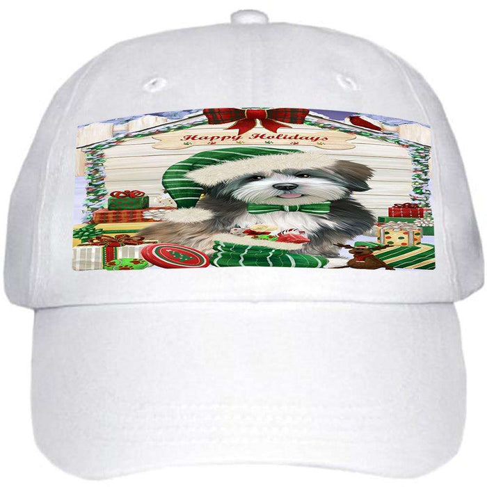 Happy Holidays Christmas Lhasa Apso Dog House with Presents Ball Hat Cap HAT58056