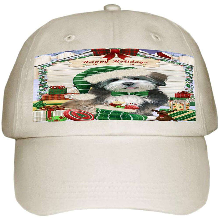 Happy Holidays Christmas Lhasa Apso Dog House with Presents Ball Hat Cap HAT58056