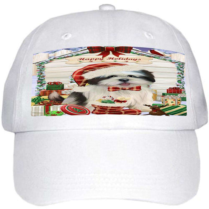 Happy Holidays Christmas Lhasa Apso Dog House with Presents Ball Hat Cap HAT58059