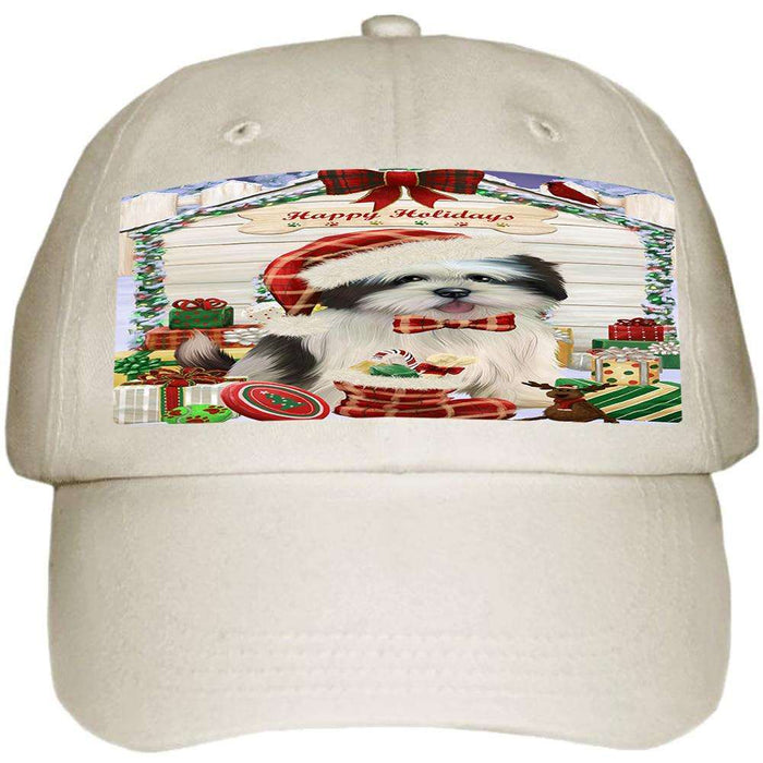 Happy Holidays Christmas Lhasa Apso Dog House with Presents Ball Hat Cap HAT58059