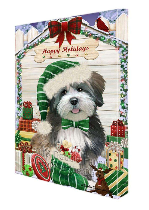Happy Holidays Christmas Lhasa Apso Dog House with Presents Canvas Print Wall Art Décor CVS79694