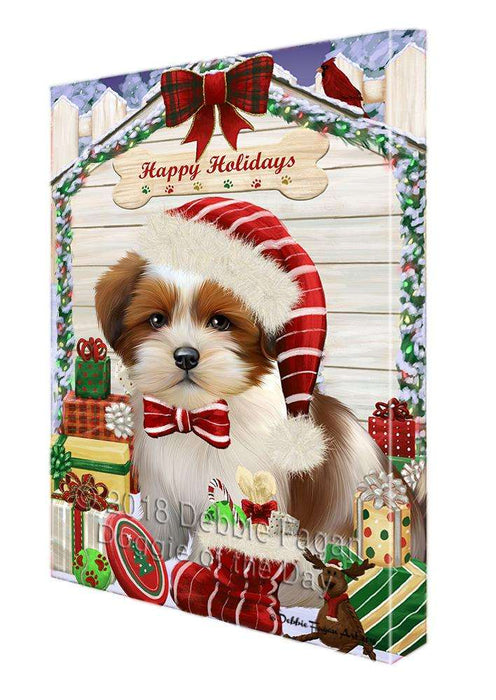 Happy Holidays Christmas Lhasa Apso Dog House with Presents Canvas Print Wall Art Décor CVS79712