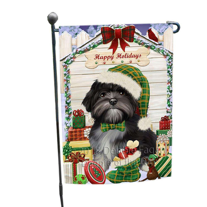Happy Holidays Christmas Lhasa Apso Dog House with Presents Garden Flag GFLG51377