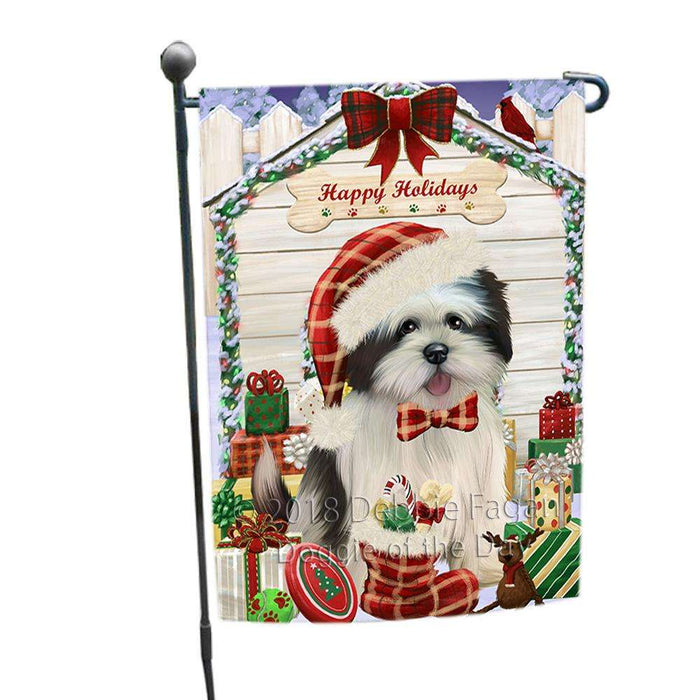 Happy Holidays Christmas Lhasa Apso Dog House with Presents Garden Flag GFLG51379