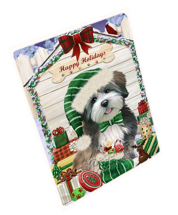 Happy Holidays Christmas Lhasa Apso Dog House With Presents Magnet Mini (3.5" x 2") MAG58392